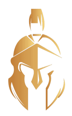 Golden Spartan helmet with crossed swords symbol.